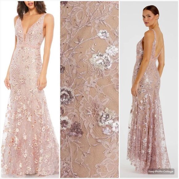 Mac Duggal 67481 Womens Floral Embellished Sleeveless Plunge Neck Gown Dress - Picture 1 of 16
